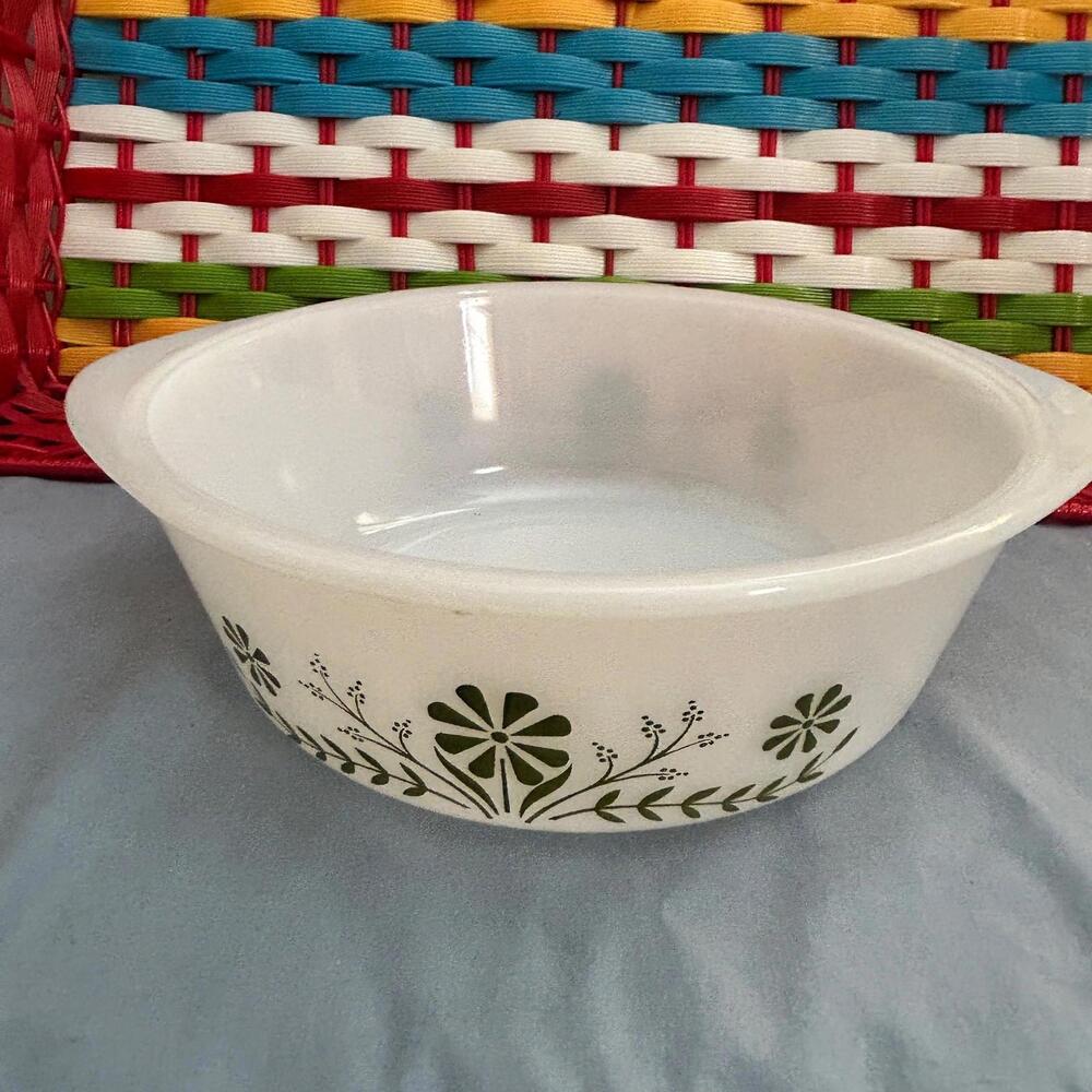 Vintage Glasbake Green Daisy Casserole‎ Dish J2600 1.5Qt